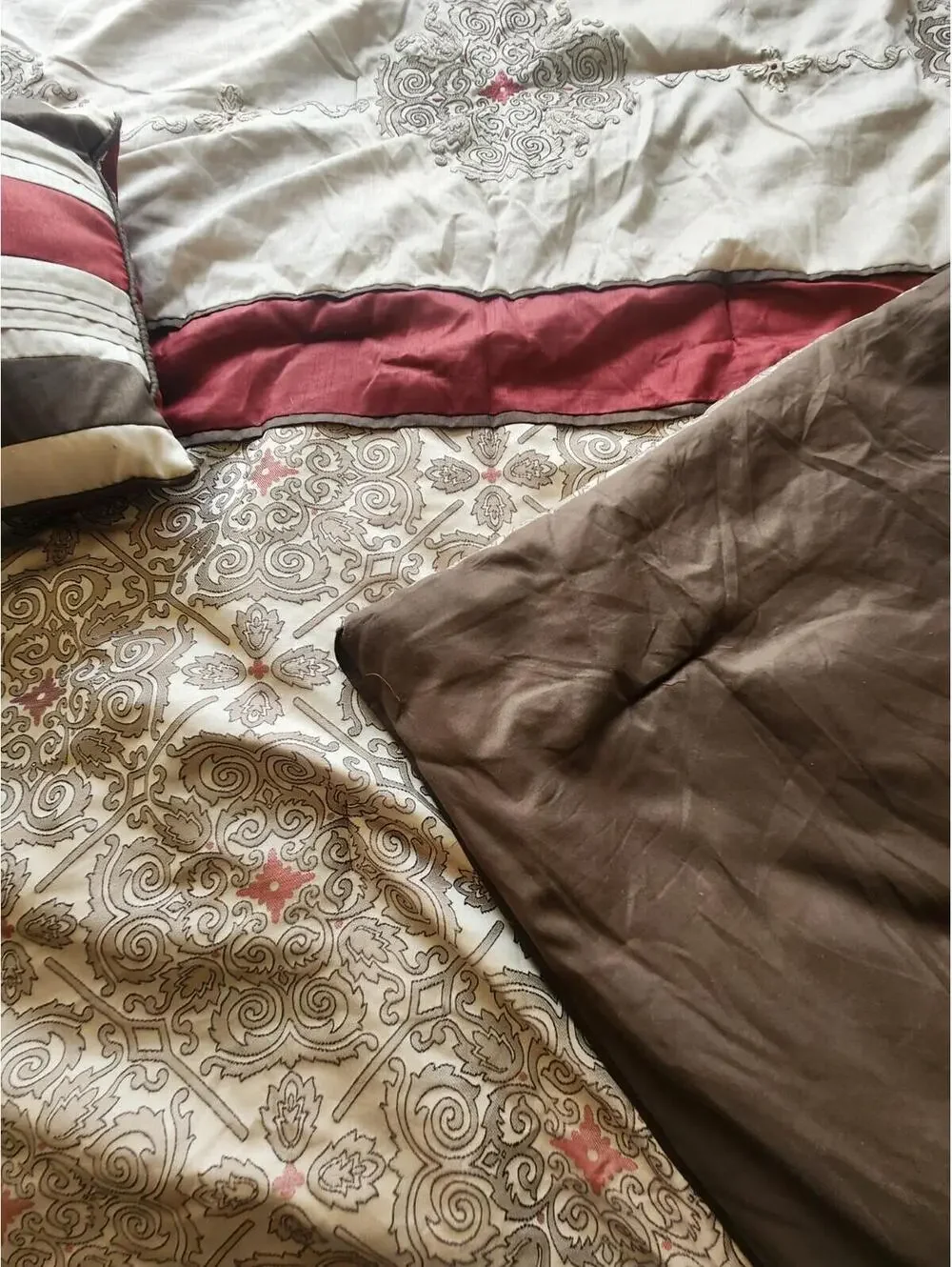 Madison Park Comforter Full/Queen Polyester Red Brown Cream With Pillow Bedding